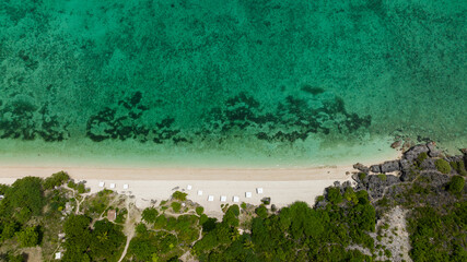 Tropical landscape with a beautiful beach top view. Bantayan island, Philippines.