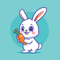 Fototapeta premium White bunny rabbit holding a carrot cartoon illustration vector design