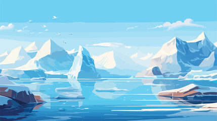 Arctic landscape with iceberg in ocean or sea. Cart