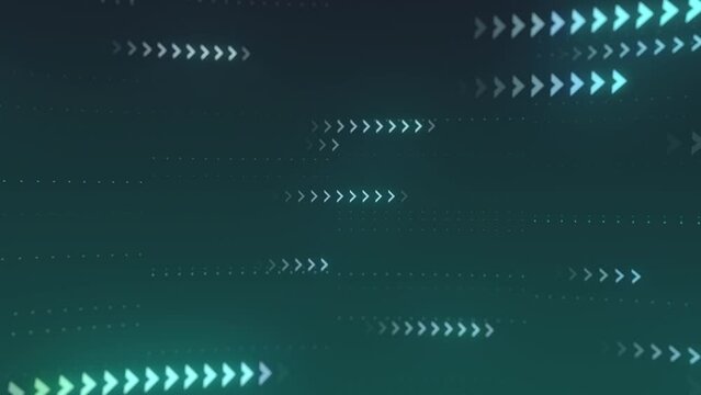 Animated abstract technology dark green background. Arrows looped Animation, glowing particles. hi-tech concept. virtual space, motion graphics design. footage for backdrop, wallpaper