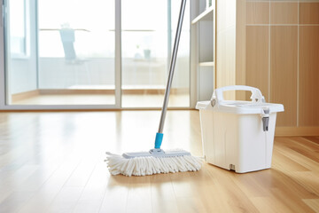 Bucket with Mopping Stick in Clean Interior