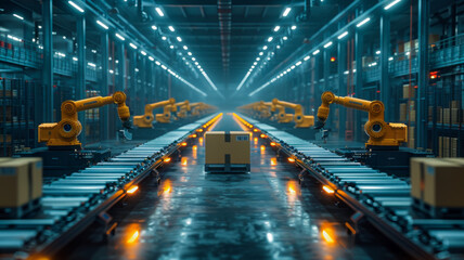 Fototapeta na wymiar Robotic Arms Sorting in a Warehouse