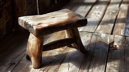 A rustic wooden stool - obrazy, fototapety, plakaty