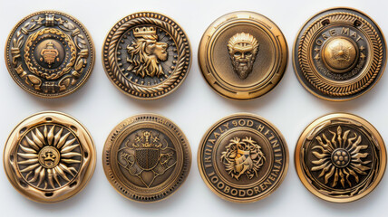 Set of Round Gold Coins - obrazy, fototapety, plakaty