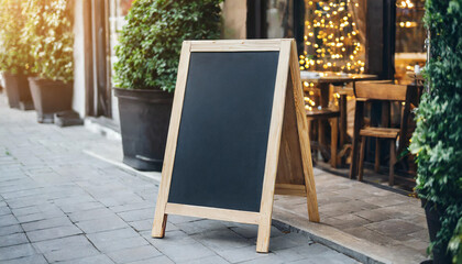 Blackboard sign at restaurant entrance, blank for menu or specials. Inviting customers with customizable offerings