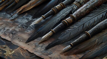 Fototapeta premium A set of antique quill pens