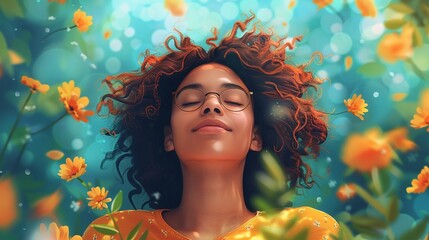 A mental hygiene illustration showcasing self-care practices and relaxation techniques for mental well-being - obrazy, fototapety, plakaty