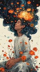 A mental hygiene illustration showcasing self-care practices and relaxation techniques for mental well-being