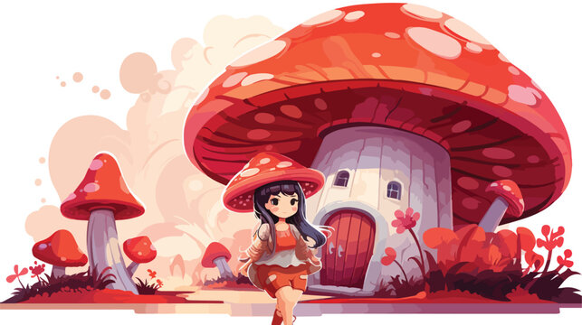 Asian woman dressed as a mushroom house image from