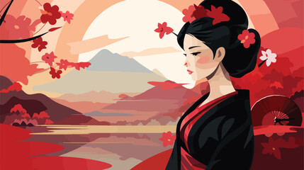 Asian woman dressed as geisha illustration vector i
