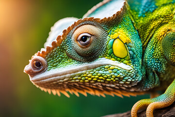 macro photography multi-colored chameleon close up head