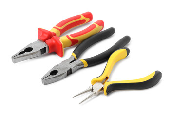 Group of different pliers isolated on white