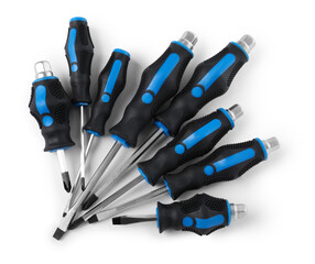 Set of screwdrivers isolated on white, top view