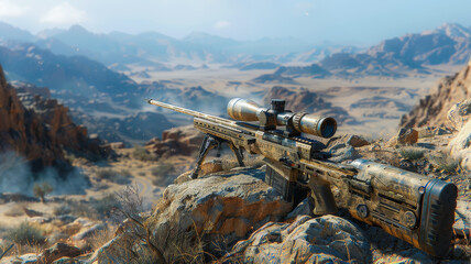 Fototapeta premium Glimpse of Modern Warfare with Sniper Rifle