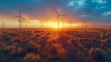 Wind Turbines at Sunrise - obrazy, fototapety, plakaty