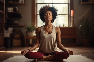 African American woman in meditation pose