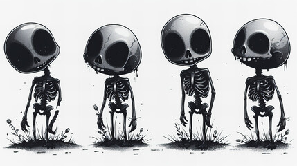 funny comic skeleton stickers collection
