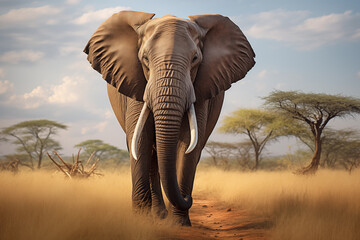 Fototapeta na wymiar Elephant in the desert front view