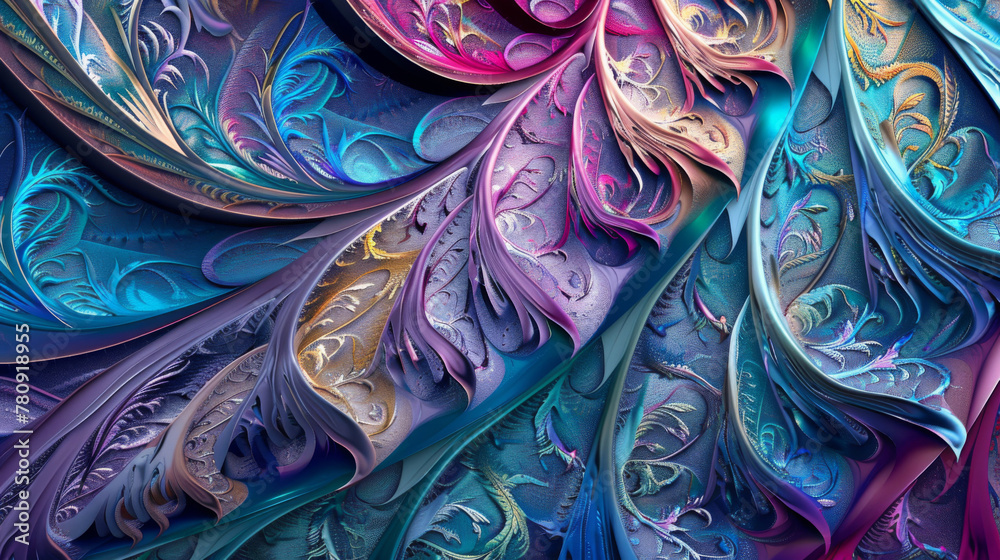 Poster Colorful fractal art with intricate swirl patterns