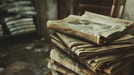 A stack of old-fashioned newspapers - obrazy, fototapety, plakaty