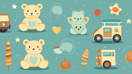 Baby toys over pattern background vector illustrati