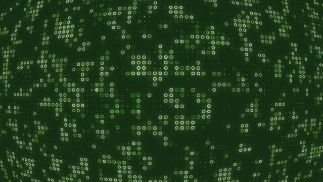 Green balls and circles background random moving. Seamless graphic motion backdrop. Animation