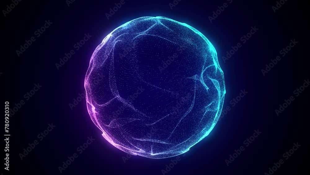 Poster Abstract blue sphere with connecting dots and lines. Wireframe technology sphere. Big data visualization. 3d rendering.