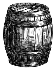 wooden barrel isolated hand drawn sketch card design element line art detailed vector illustration