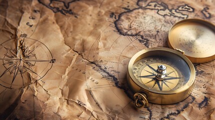 A tarnished brass compass