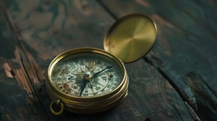 A tarnished brass compass