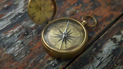 A tarnished brass compass