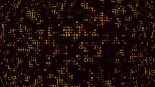 Yellow balls and circles background random moving. Seamless graphic motion backdrop. Animation