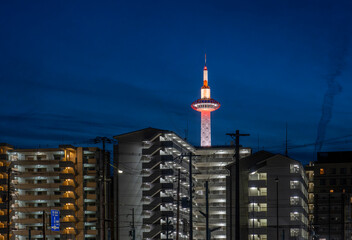 Kyoto tower at night.