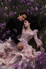 Romantic couple in a lavender field
