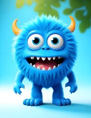 Naklejka premium A Blue cartoon monster animal