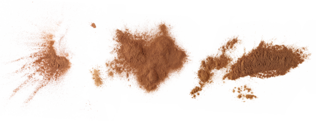 Set cinnamon powder scattered isolated on white, texture	