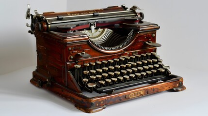 A vintage typewriter sitting elegantly against a white backdrop.