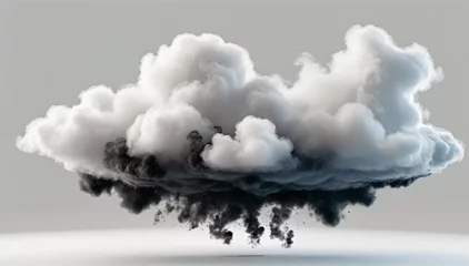 Fotobehang Big white and dark clouds. Carbon, pollution, 3d rendering, danger to the environment, climate emergency, greenhouse effect. City, grey, cut out, white background, Fossil fuels. © Pier Fax