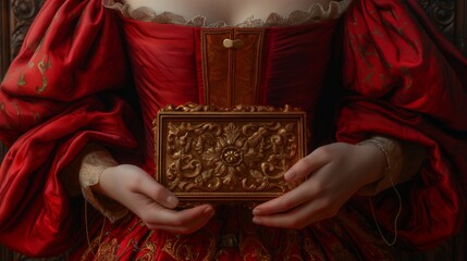 Victorian-style red dress and decorated box