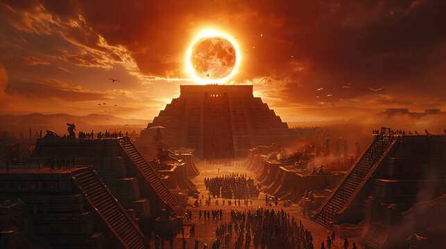 Maya Pyramide mit Sonnenfinsternis