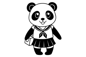 Cute panda t in School Uniform with Bag 