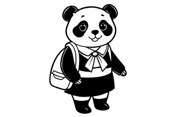 Cute panda t in School Uniform with Bag 