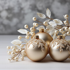 Elegant gold Christmas ornaments with decorative pearls
