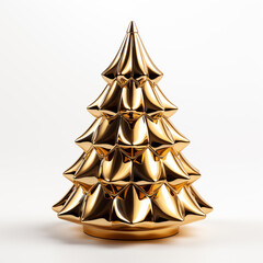 Luxurious Golden Christmas Tree on a Plain Background