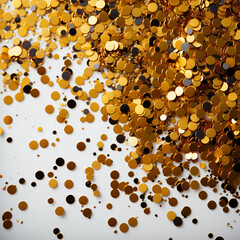 Obraz premium Golden confetti scattered on a shiny surface