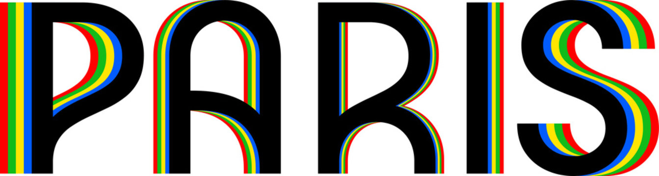 PARIS, FRANCE 2024: Summer olympics games. Sport event, tournament, championship, competitions, marathon. Text for web banner, poster without background with olimpic colored lines