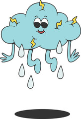 Rain cloud groovy cartoon mascot