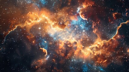 Cosmic Explosion of Galactic Nebulas and Stellar Energies in a Dramatic Space Landscape with Vibrant Glowing Lights and Fiery Atmospheres