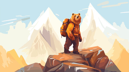 Bear as a mountain climber adventure peak conqueror - obrazy, fototapety, plakaty