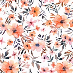 watercolor floral pattern, pastel pink and peach tones, white background